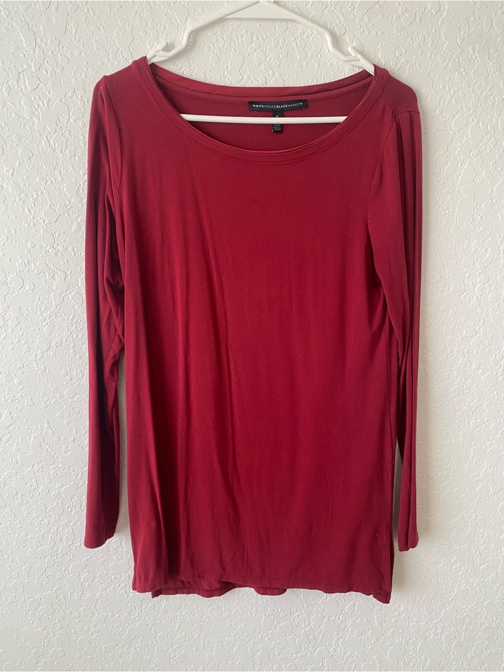 WHBM Long Sleeve Scoop Neck Top - Red Burgundy